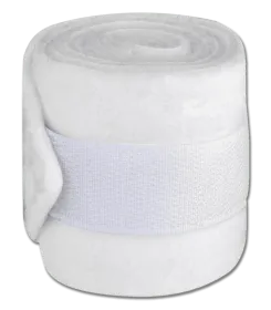 Weisse Fleece Bandage fuer Pferde, gerollt, mit Klettverschluss