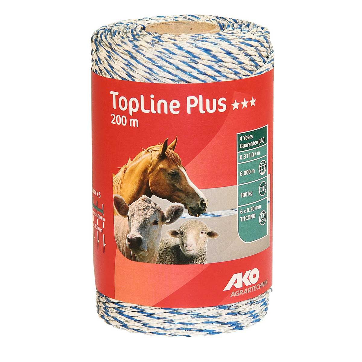 AKO Pasture Fence Polywire TopLine Plus TriCOND, white-blue