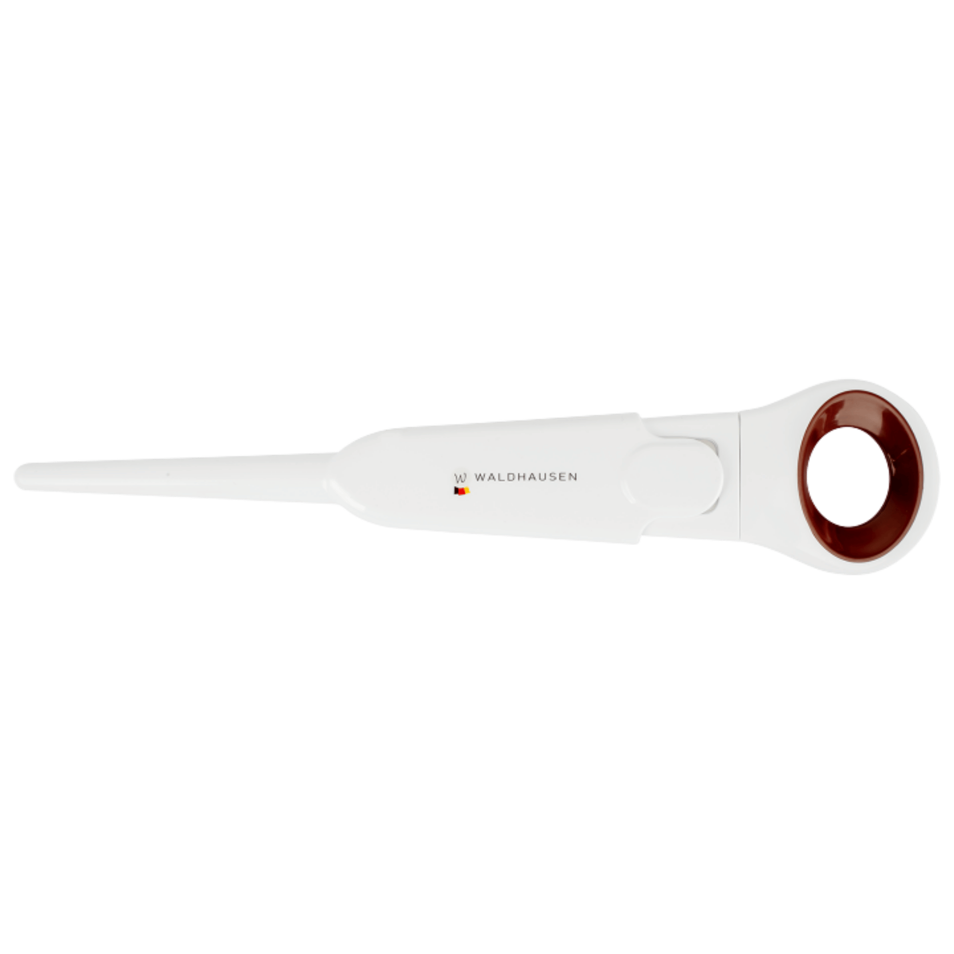 kitchen tool, peeler, white, ring handle, brand logo