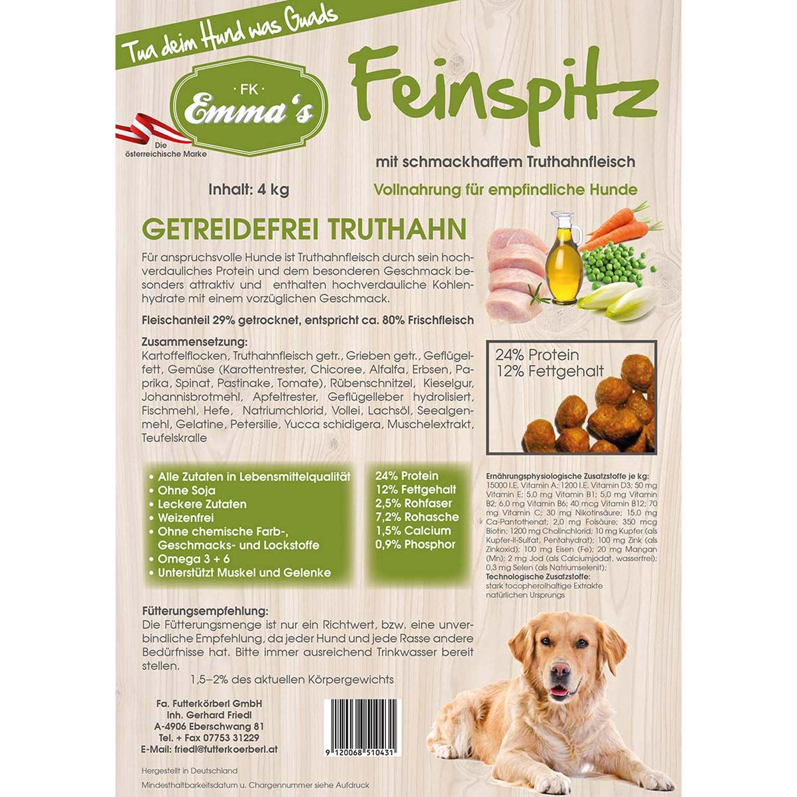Emmas hrană pentru câini Feinspitz curcan fără cereale, ambalaj