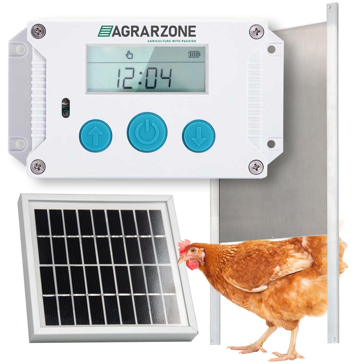 Agrarzone automatische Hühnerklappe Solar WILMA, im Einsatz