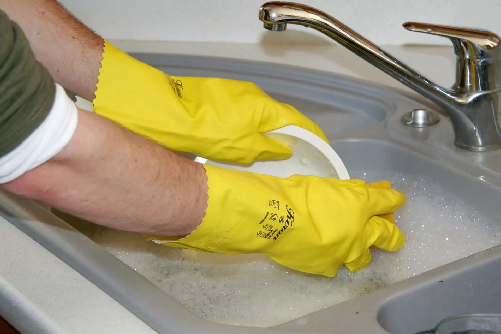 Mănușă de uz casnic Kerbl PROTEX latex, galbenă, cu bumbac velur, mărime 10