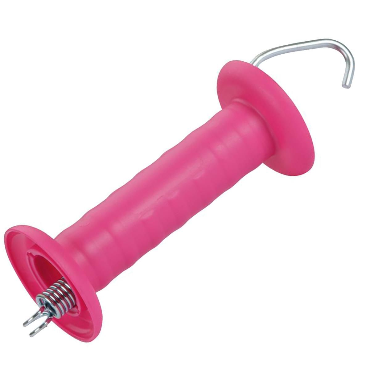 Pinker Kunststoffgriff mit Metallhaken fuer Weidezaun