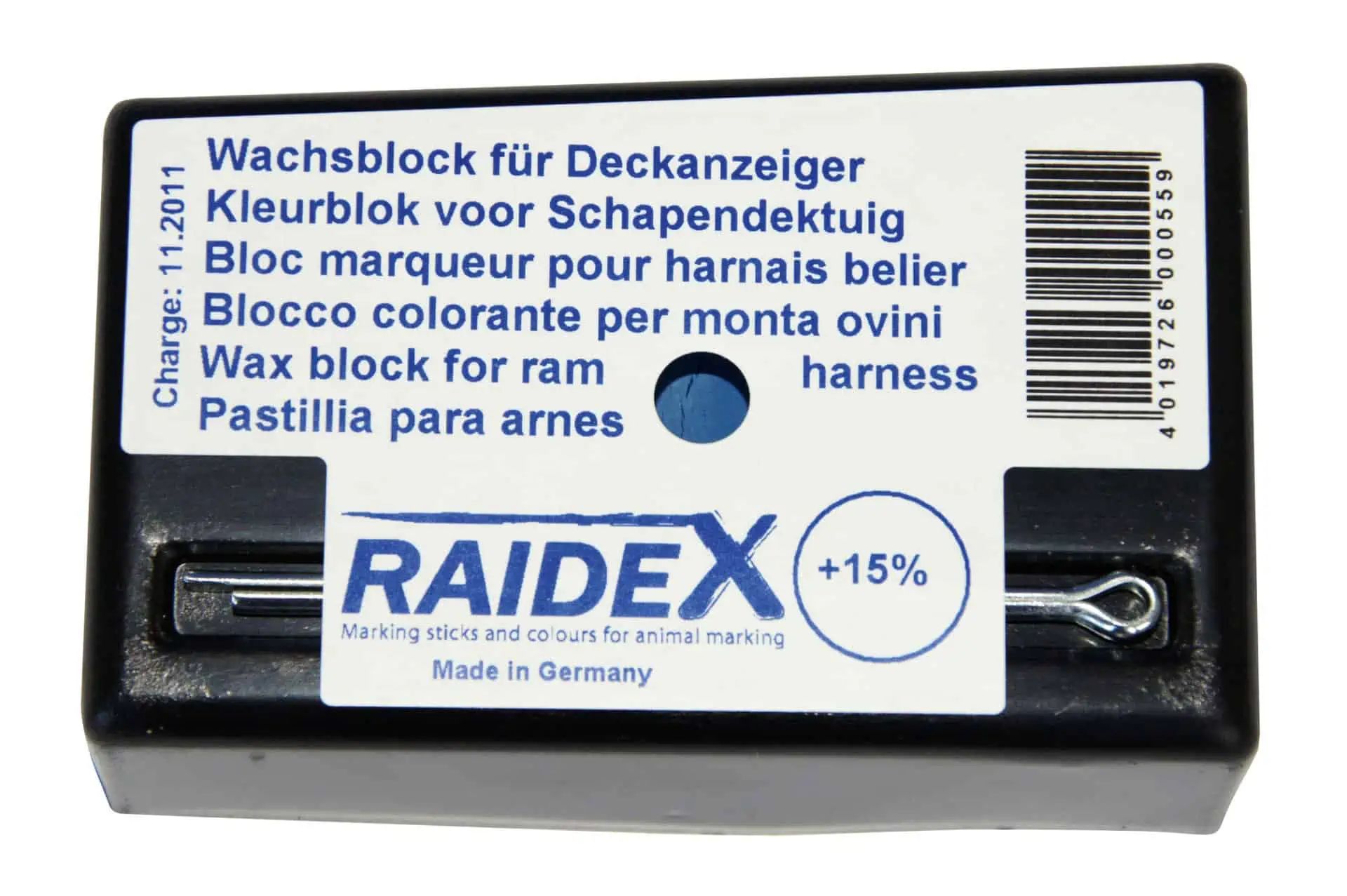 Bloc de cire Raidex pour harnais de bélier, marquage brebis, bleu