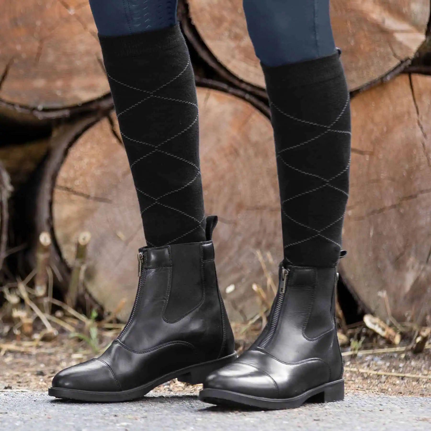 Bottines Jodhpur ELT Boston, cuir lisse noir avec fermeture éclair, 42