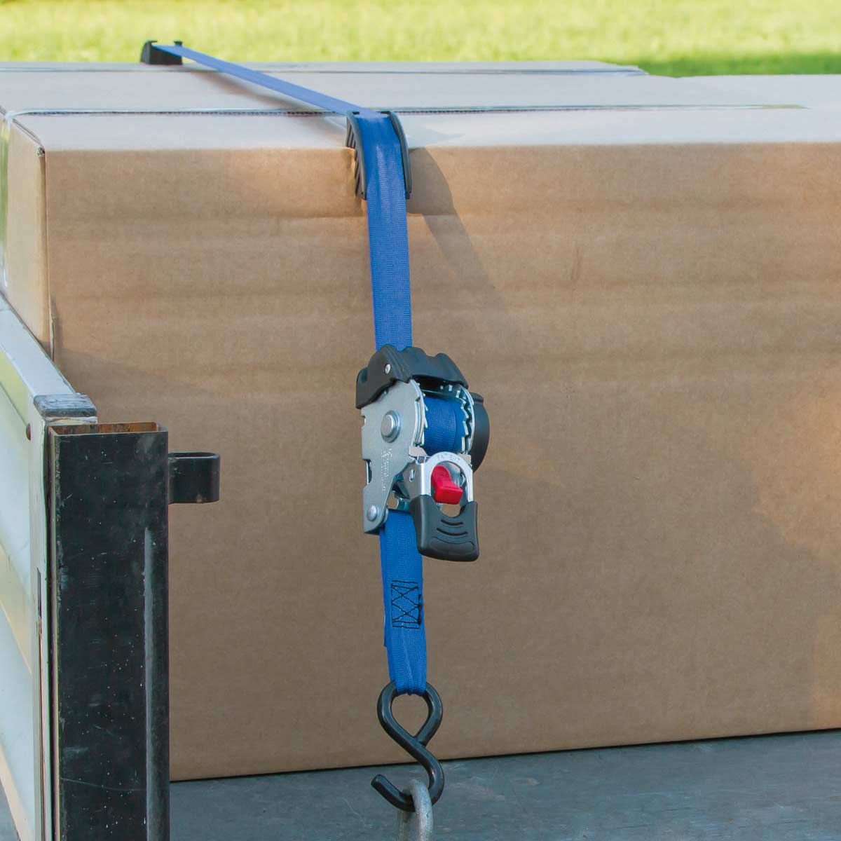Kerbl Cinghia di fissaggio automatica 1,8 m x 25 mm gancio a S, blu