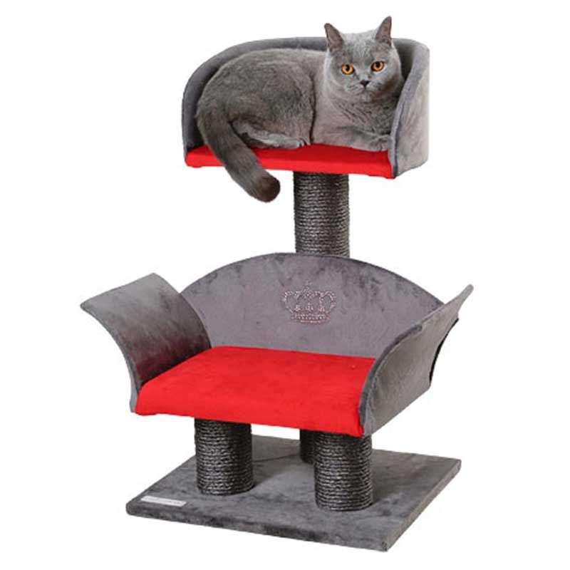 Kerbl Cat Tree Lounge Deluxe, Grey/Red, 70 cm High, in use