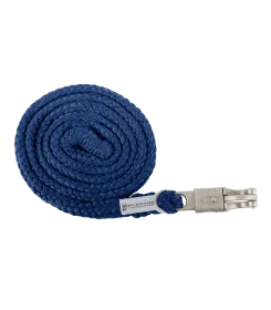 Aufgerolltes geflochtenes Führstrick in blau mit Panikhaken