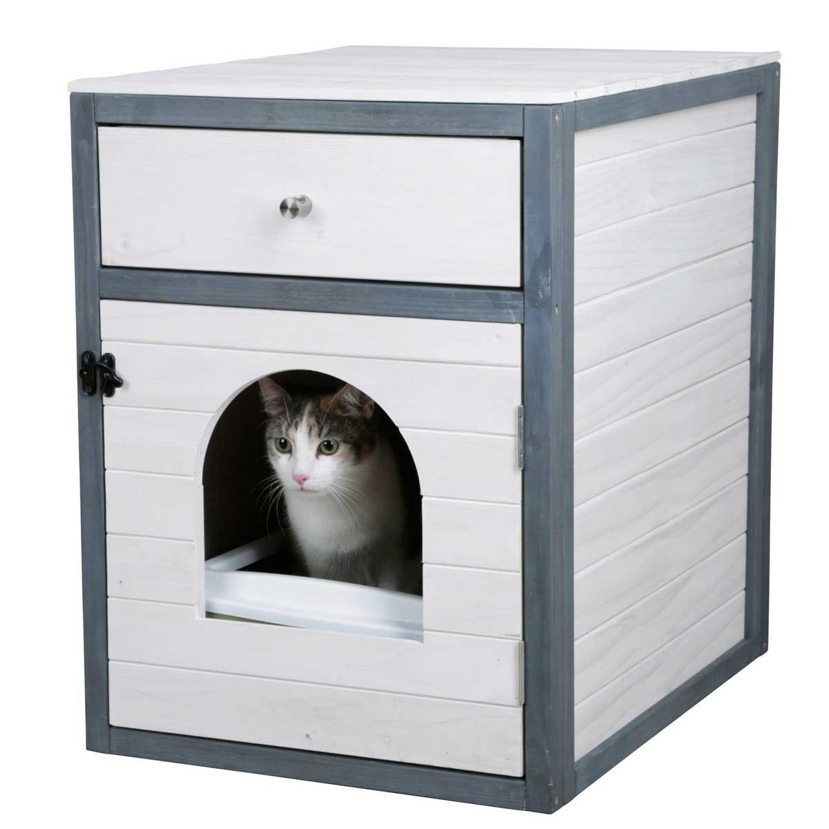 Kerbl Katzenschrank Ida, Möbeldesign mit Schublade, 45x58x60 cm, im Einsatz