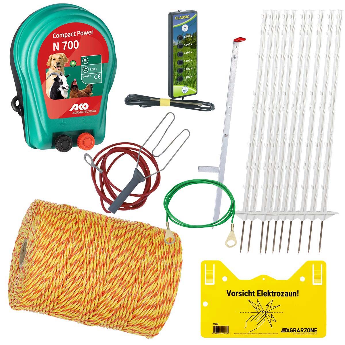 Kit de clôture Agrarzone pour chiens 230V avec fil de 250m jaune/orange, contenu de la livraison