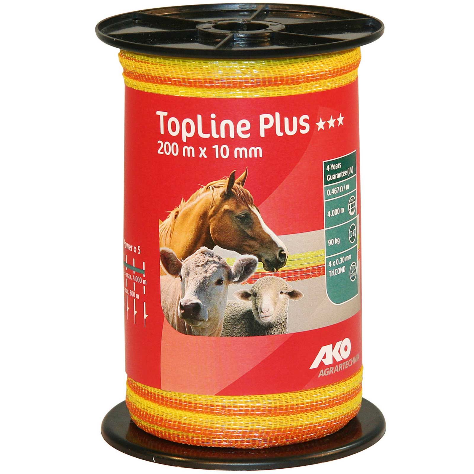 Ako Weidezaunband TopLine Plus 200m, 0.30 TriCOND, gelb-orange