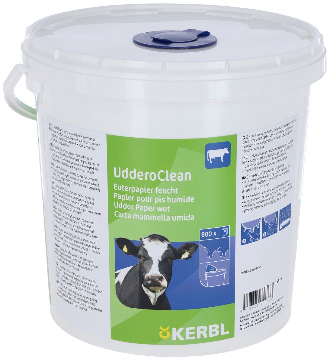 Kerbl UdderoClean Wet Udder Towels, Bucket of 800 Towels