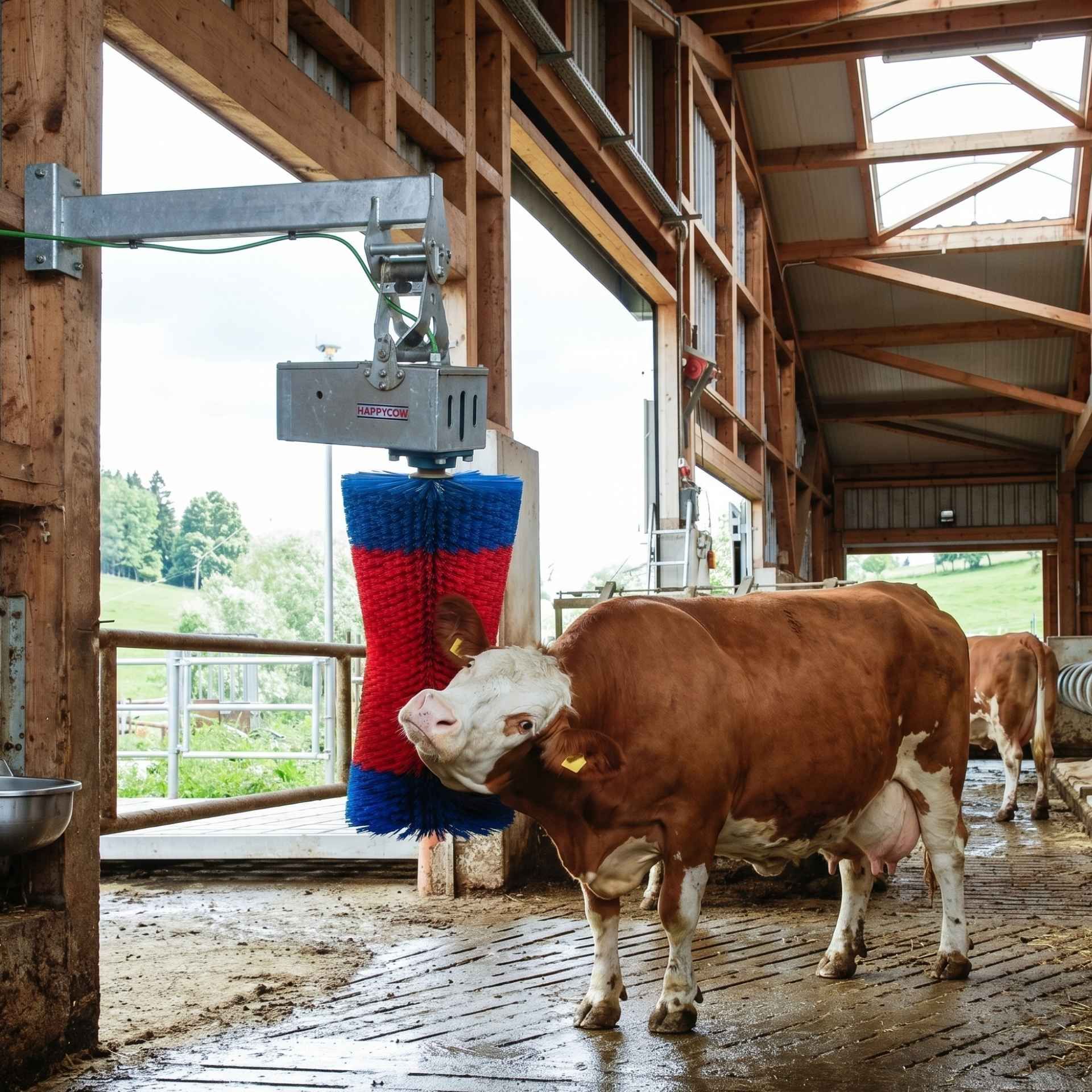 Kerbl Kuhputzmaschine HAPPYCOW MaxiSwing, Kratzbürste für Rinder, im Einsatz, im Stall
