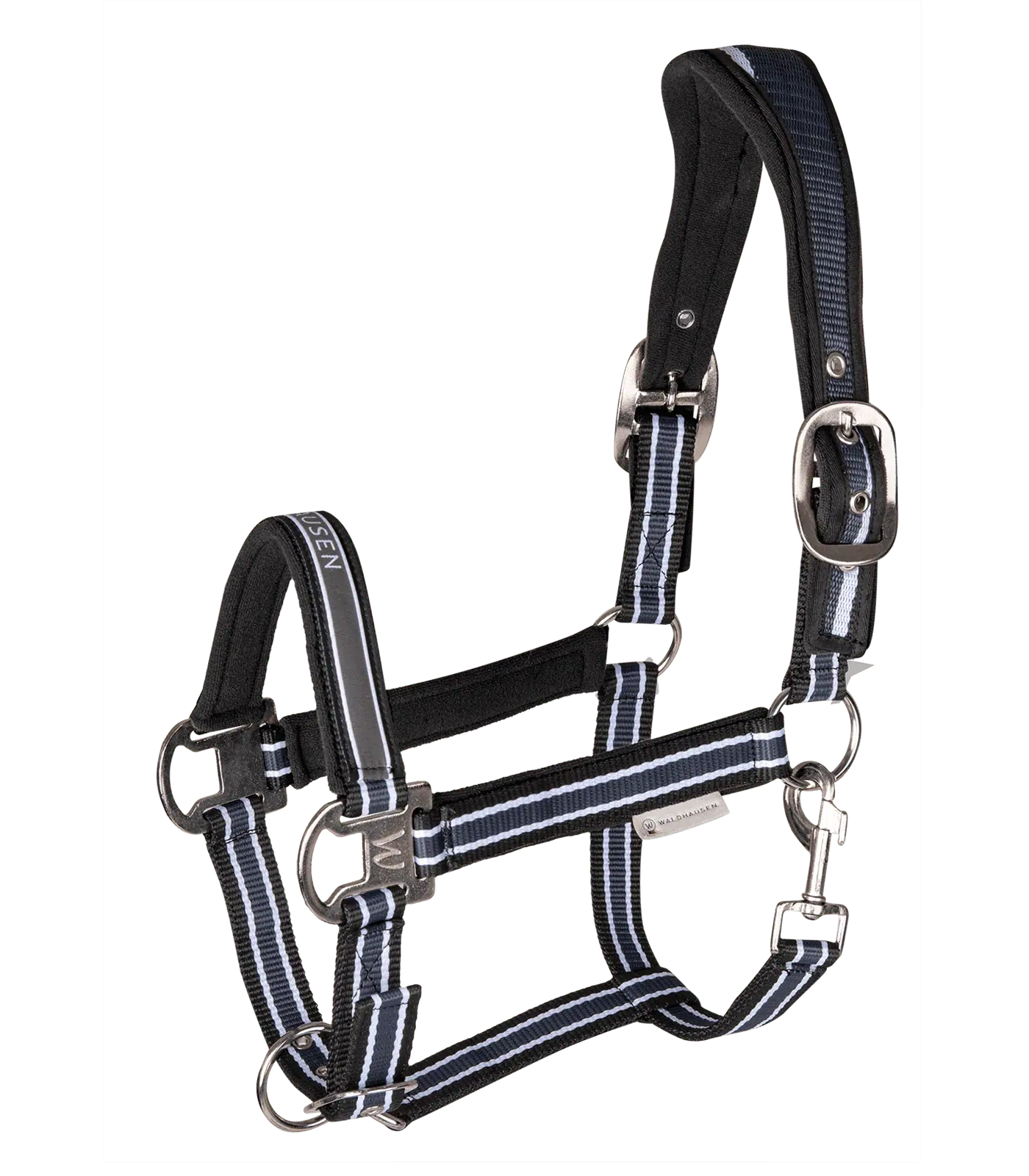 Licol Athletic Waldhausen, licol en nylon rembourré avec bossettes métalliques, Poney, asphalte/noir