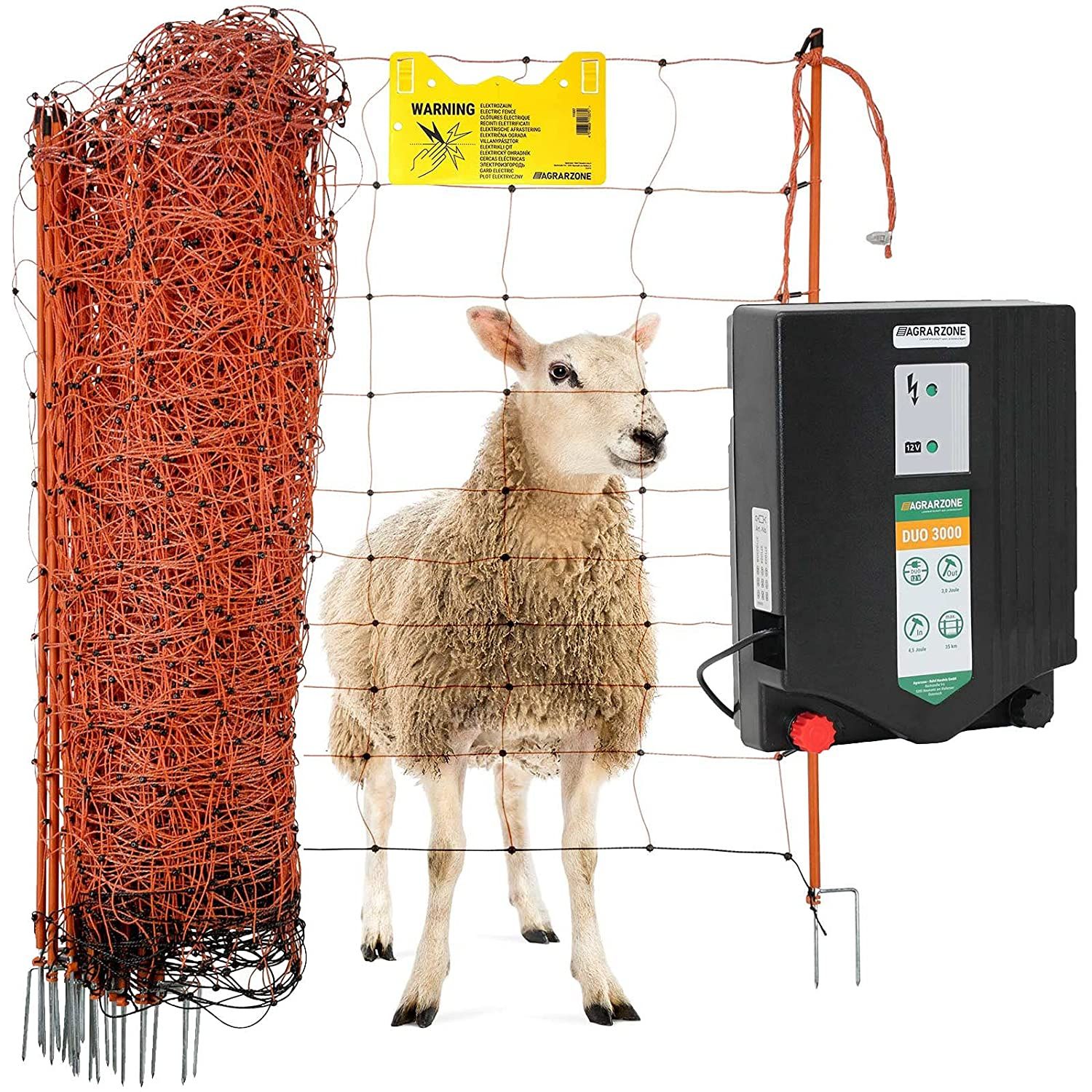 Juhkerítés komplett szett 12V / 230V, háló 50 m x 90 cm, szett, a legelőn