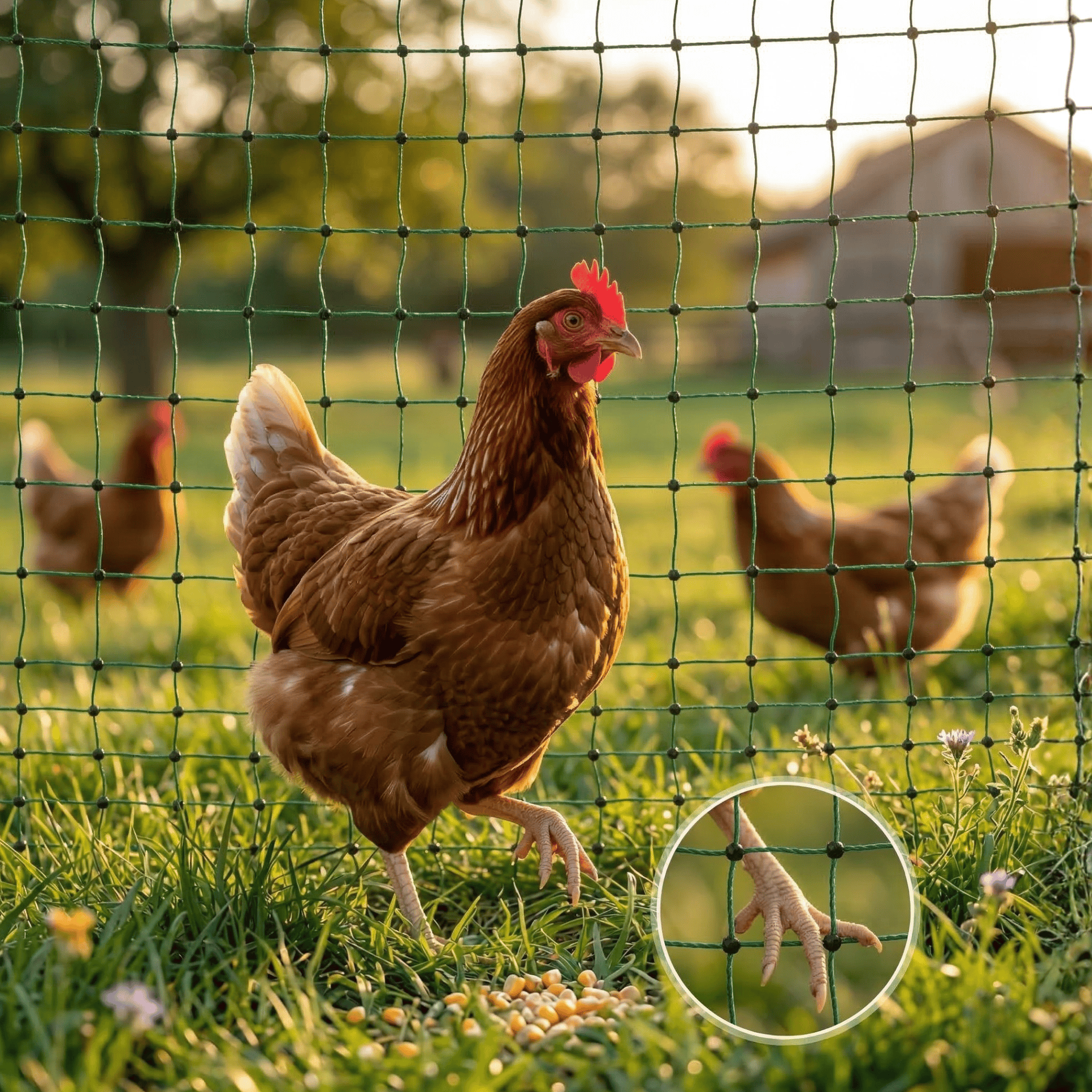 Agrarzone Poultry Net Classic utan ström, enkel spets, grönt, detaljbild, stolpe