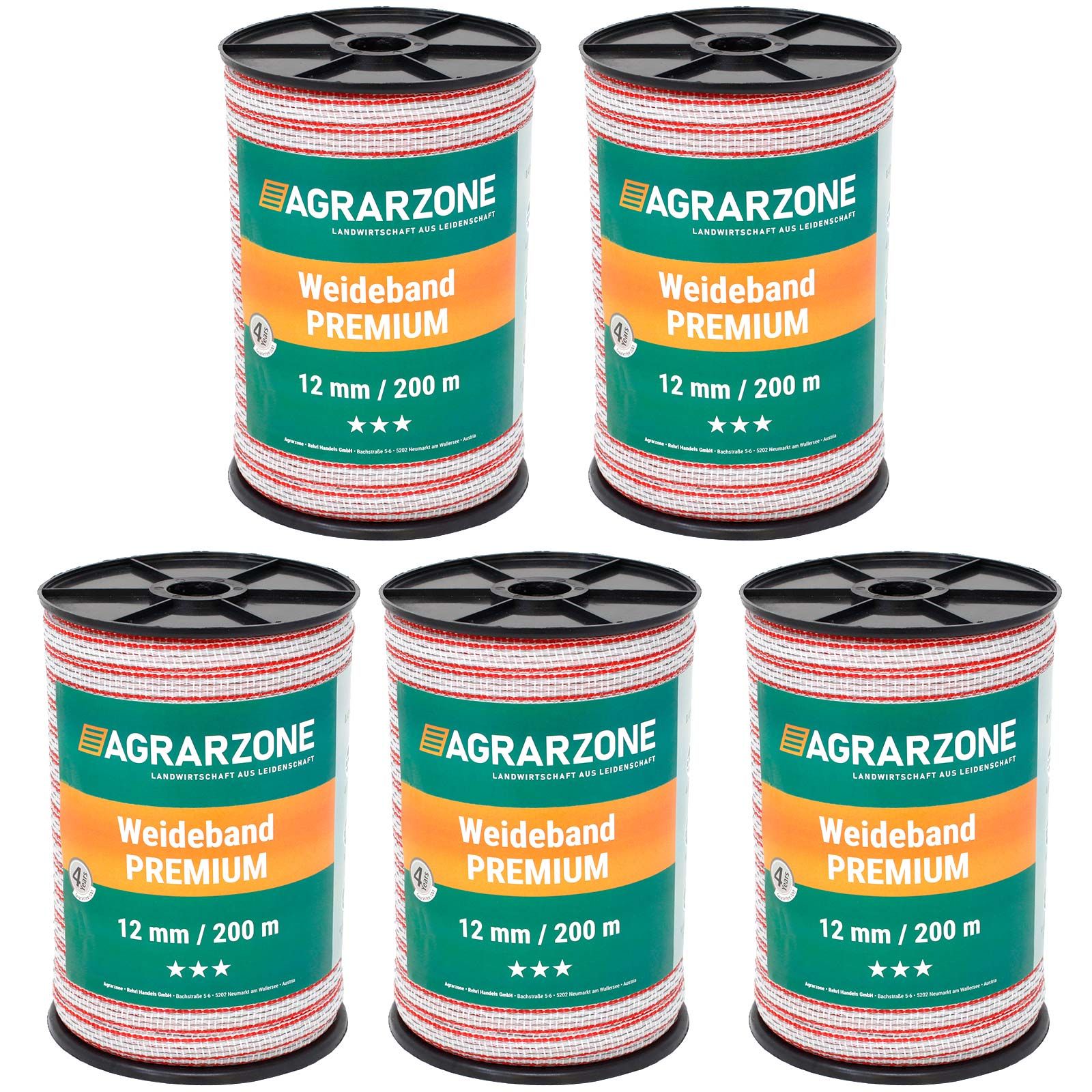 Ruban de clôture électrique Agrarzone PREMIUM 0,30 TriCOND, blanc-rouge 1000 m x 12 mm