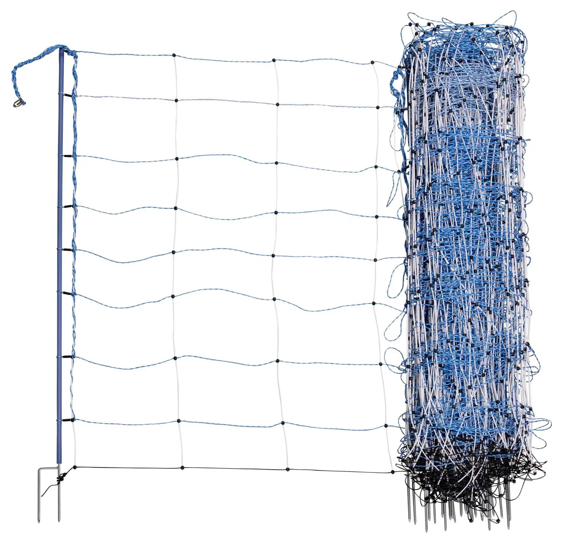 AKO Fårnät TitanNet Premium XBraid 50 m x 122 cm, dubbelspets, blå/vit, i användning