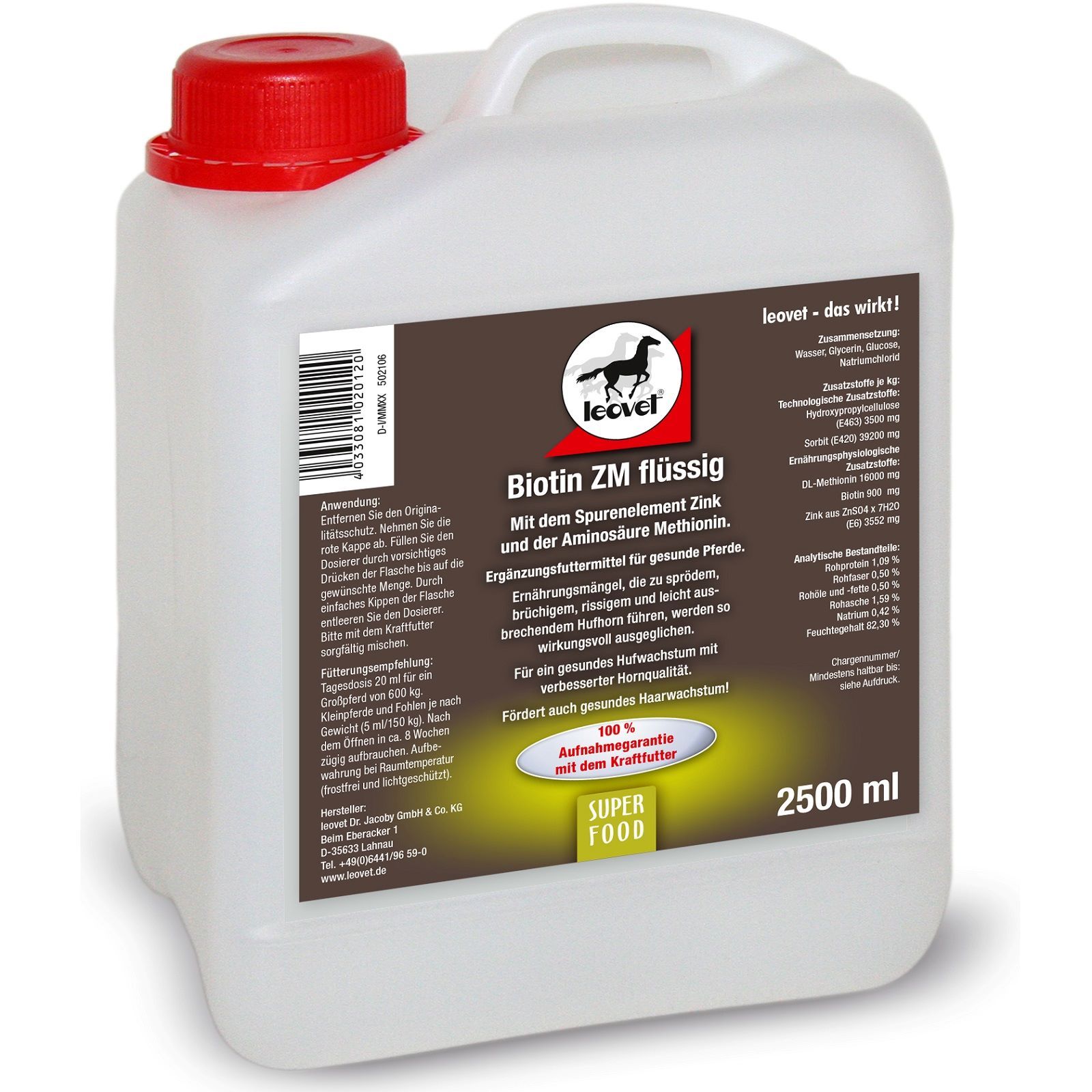 leovet Biotin ZM Liquid Integratore Cavallo, Tanica ricarica 2,5 L
