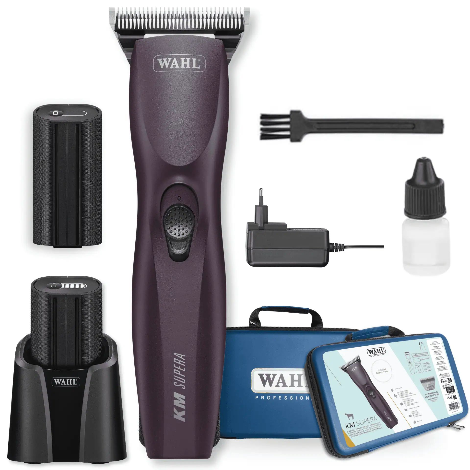 Wahl KM Supera Hästklippmaskin, Sladdlös, 2x Batteri, leveransinnehåll