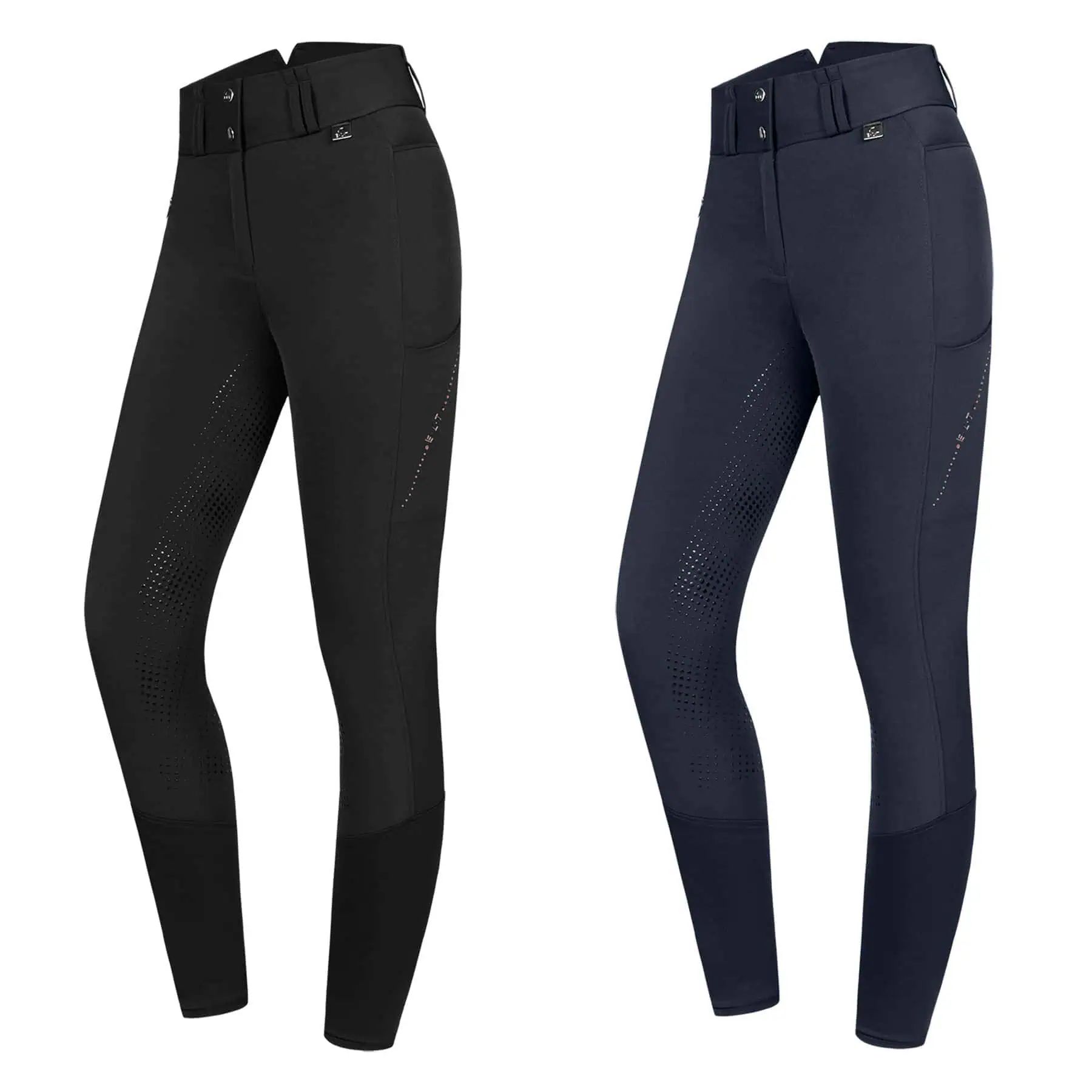 Pantalon d'équitation thermique Mina ELT, fond intégral silicone, bleu profond D38