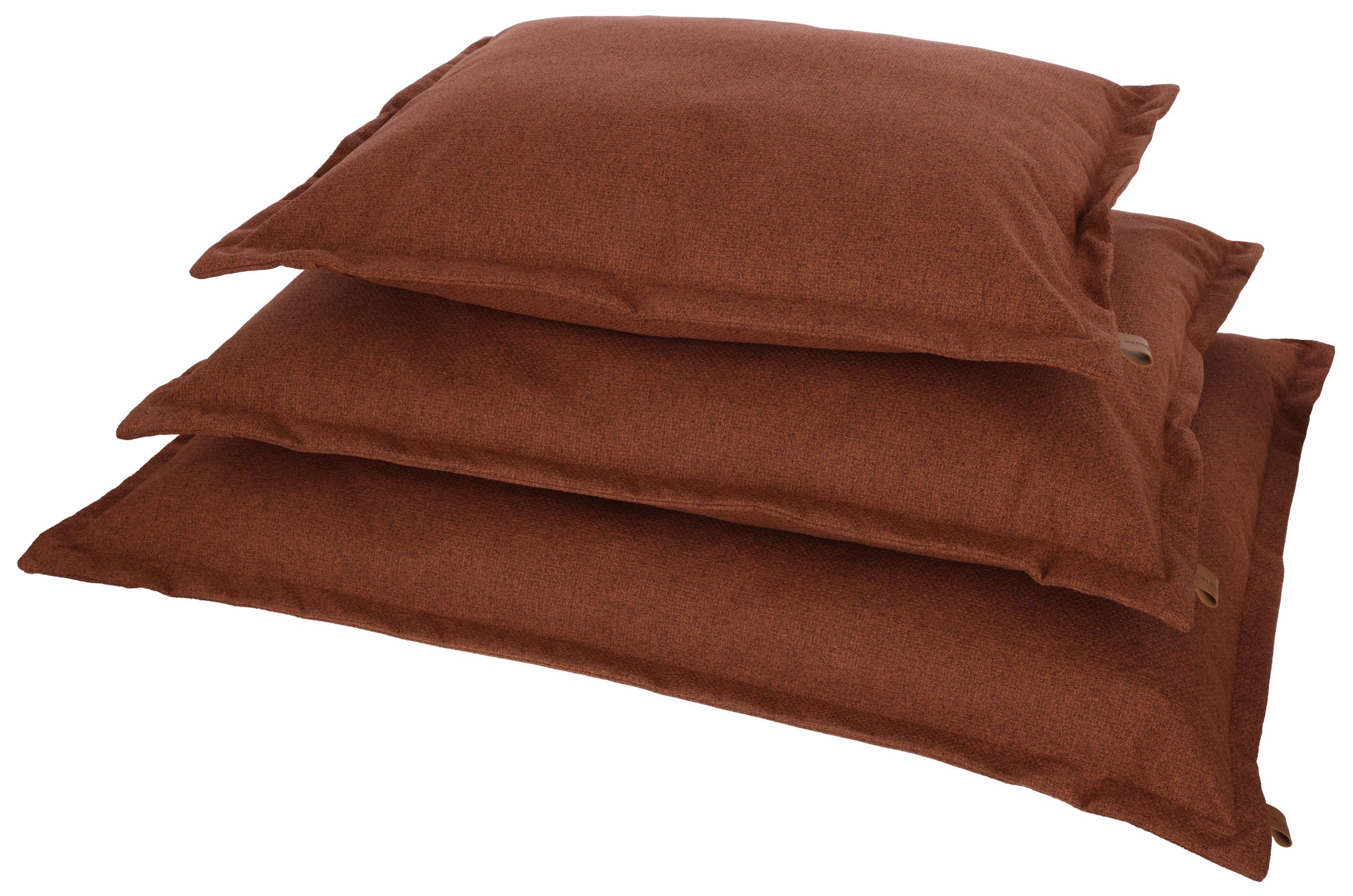 cushion, pillow, throw pillow, stacked pillows, rust color