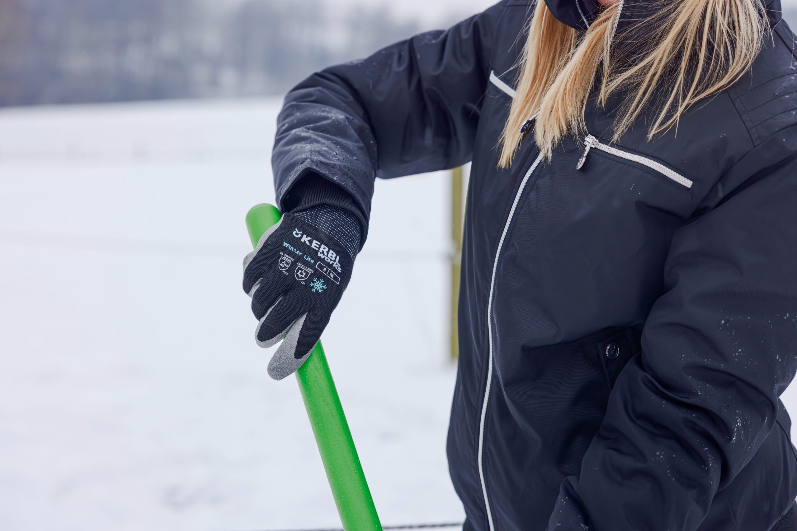 gloves, winter, jacket, snow, shovel