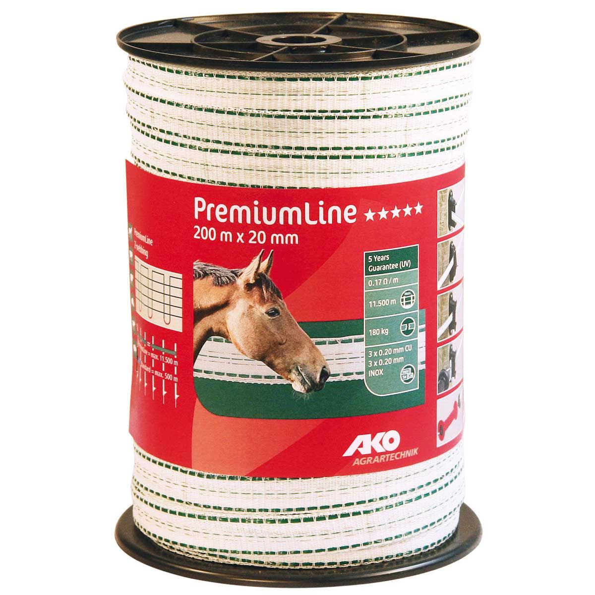 Ako Weidezaunband PremiumLine 20 mm, 0,20 Niro + 0,20 Kupfer, weiß-grün
