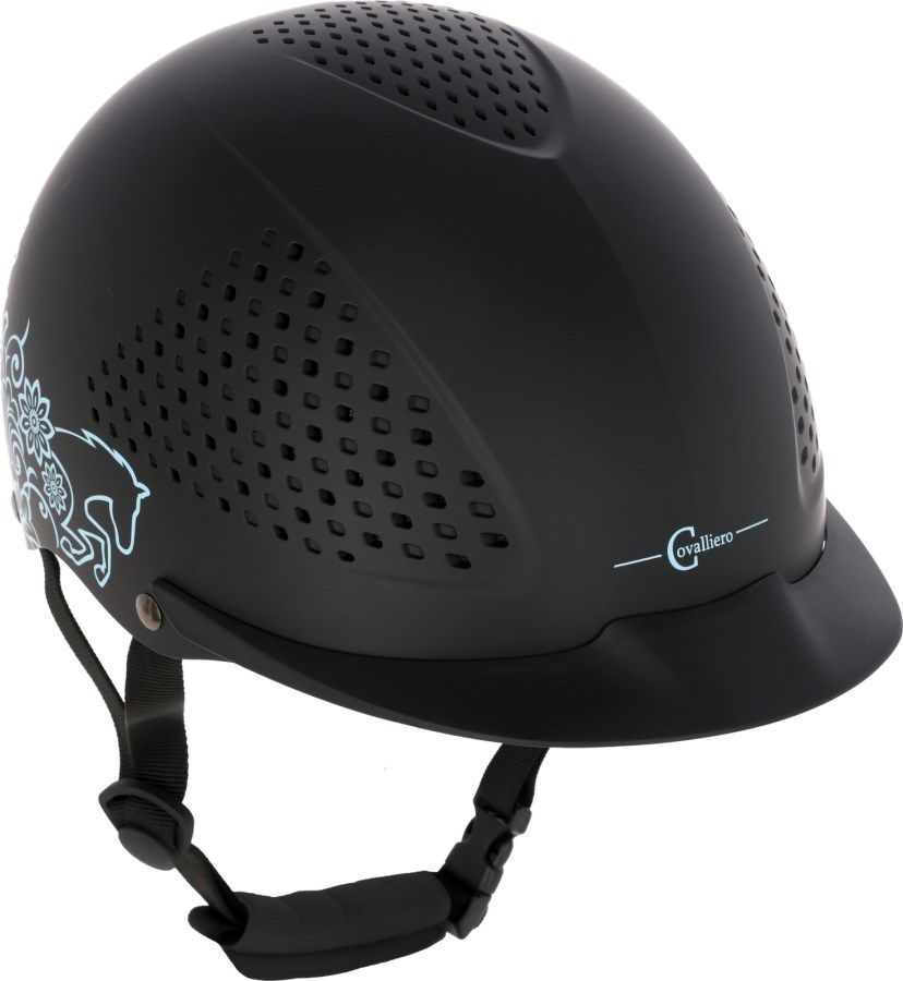 helmet, equestrian, vented, black, strap
