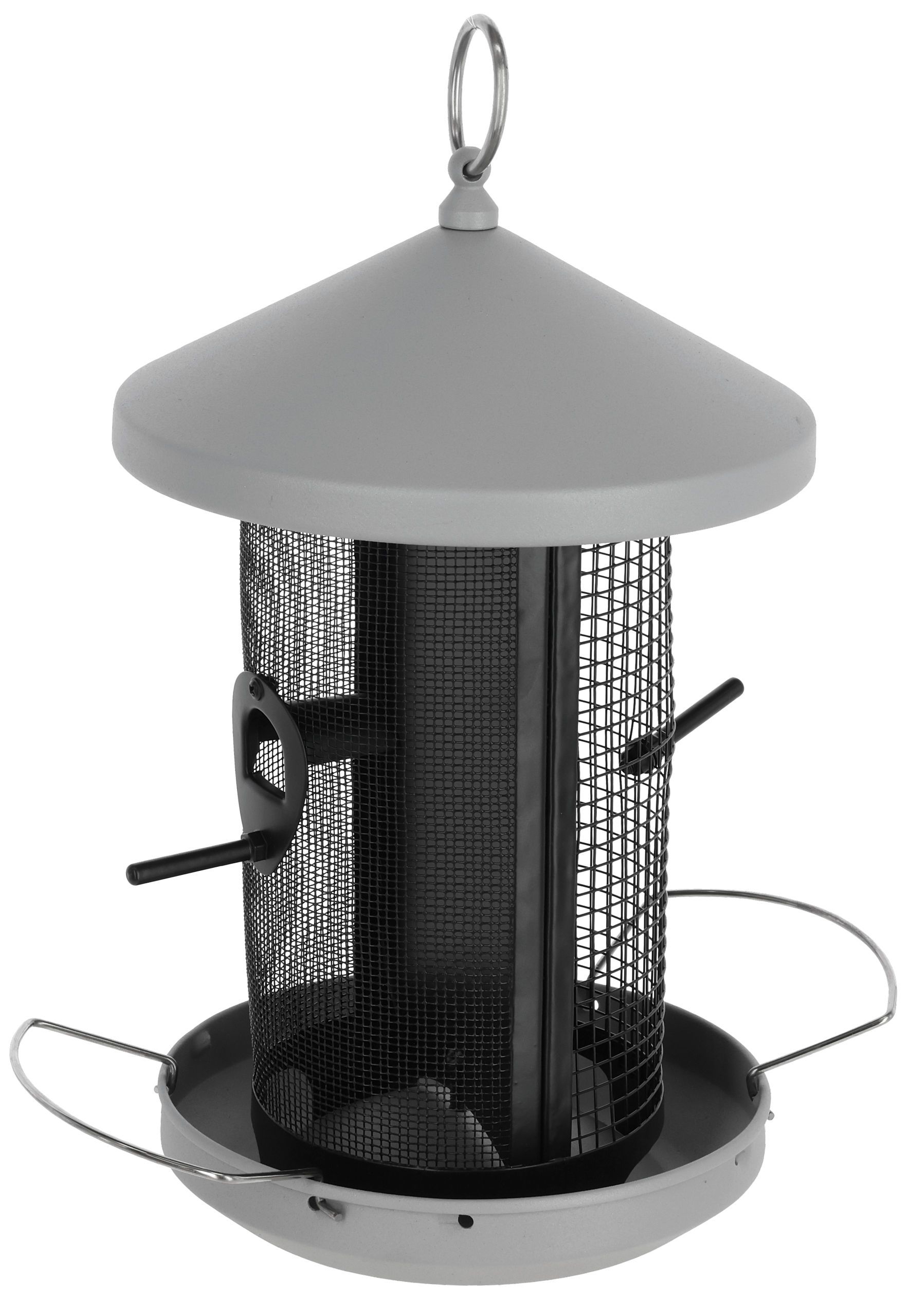 outdoor lantern, hanging lantern, mesh cage, metal framework, gray color