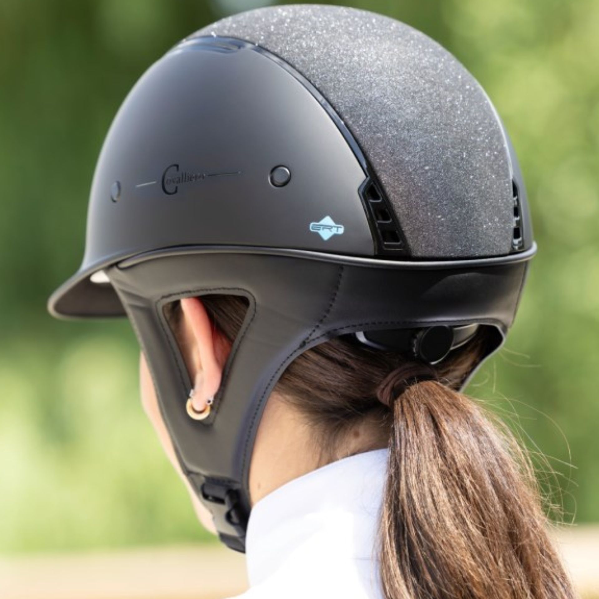 Covalliero Riding Helmet Eclipse, Black with Glitter, rear view