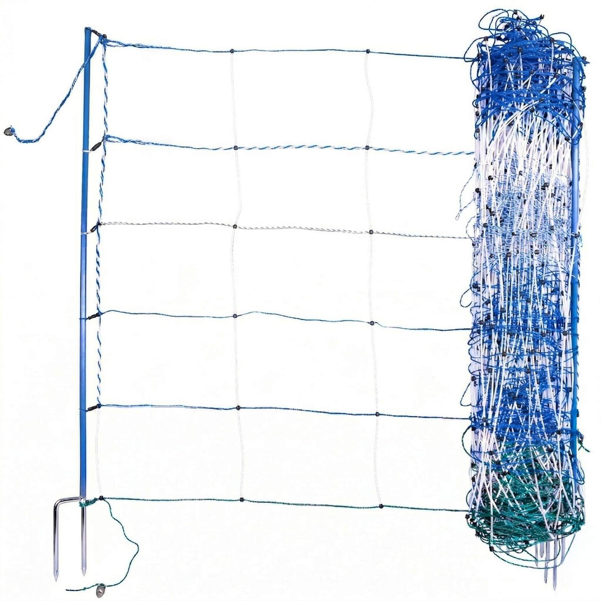 netting, wire fence, garden fence, roll of netting, blue stakes