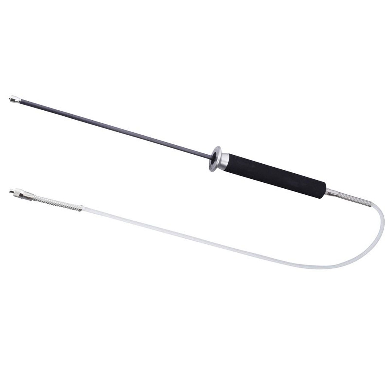 Cleaning wand with black handle and flexible brush on a cable