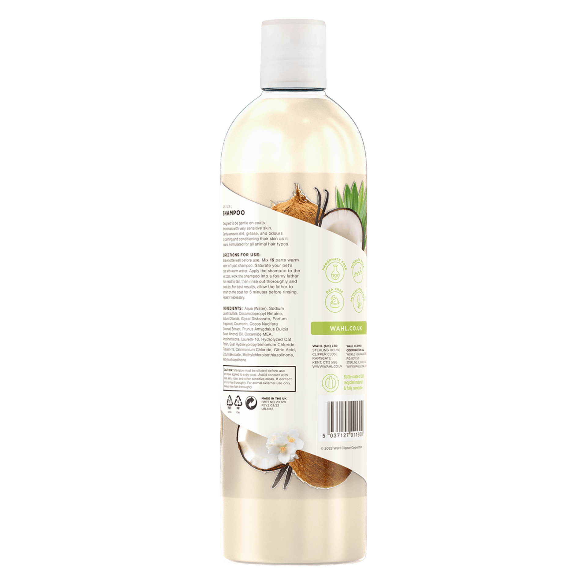 Wahl Oatmeal Essence Shampooing concentré pour chiens, peau sensible, vue de côté