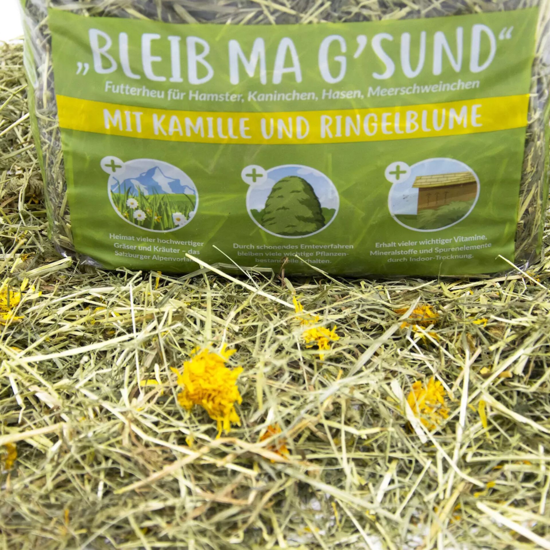 Foin calendula & camomille Heuland " Bleib ma gsund" 0,5 kg, détail