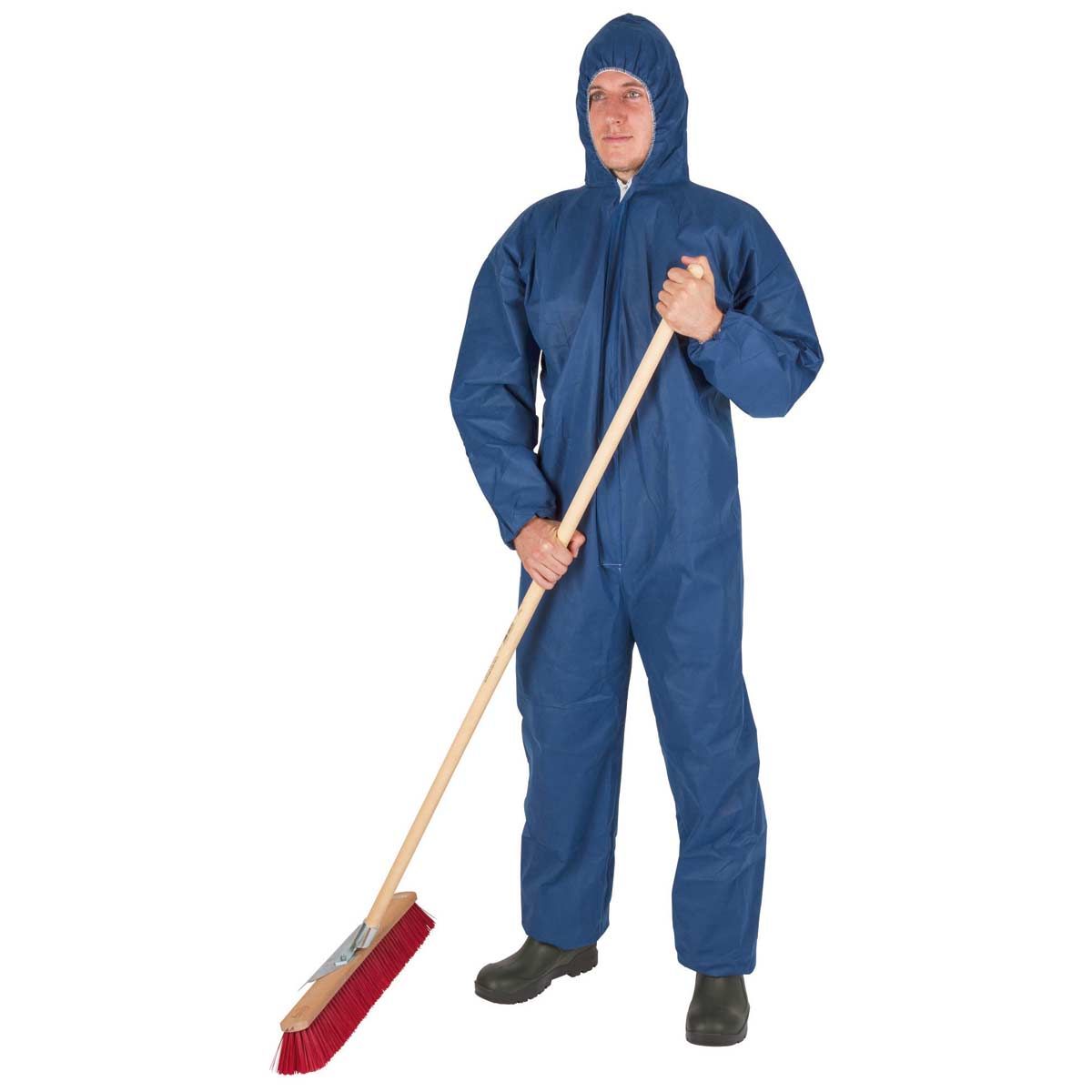 Kerbl Tuta protettiva monouso blu 55 g/m² con cappuccio, in uso