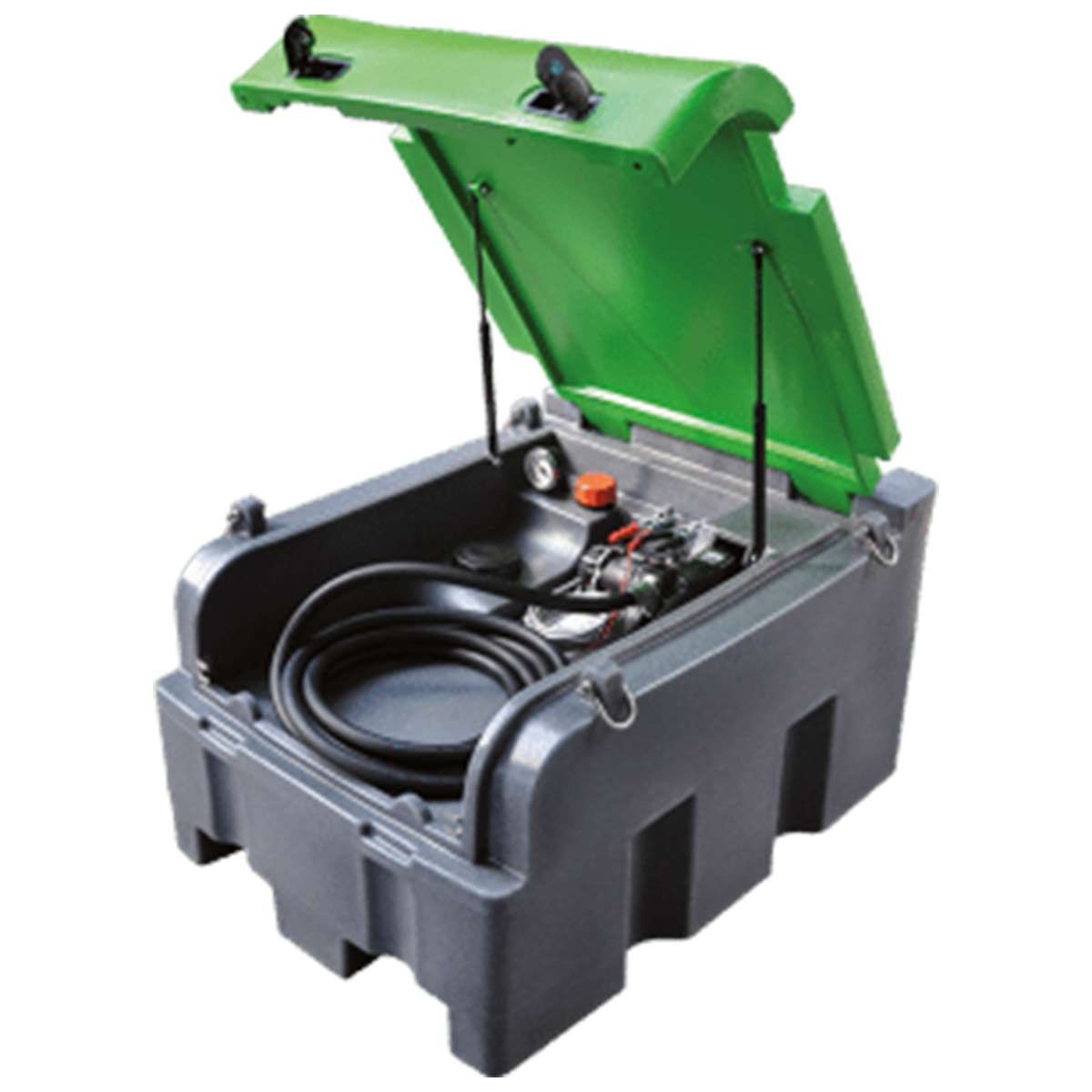 Mobil dieseltank med elektrisk pump 12V, 50l/min och gångjärnslock
