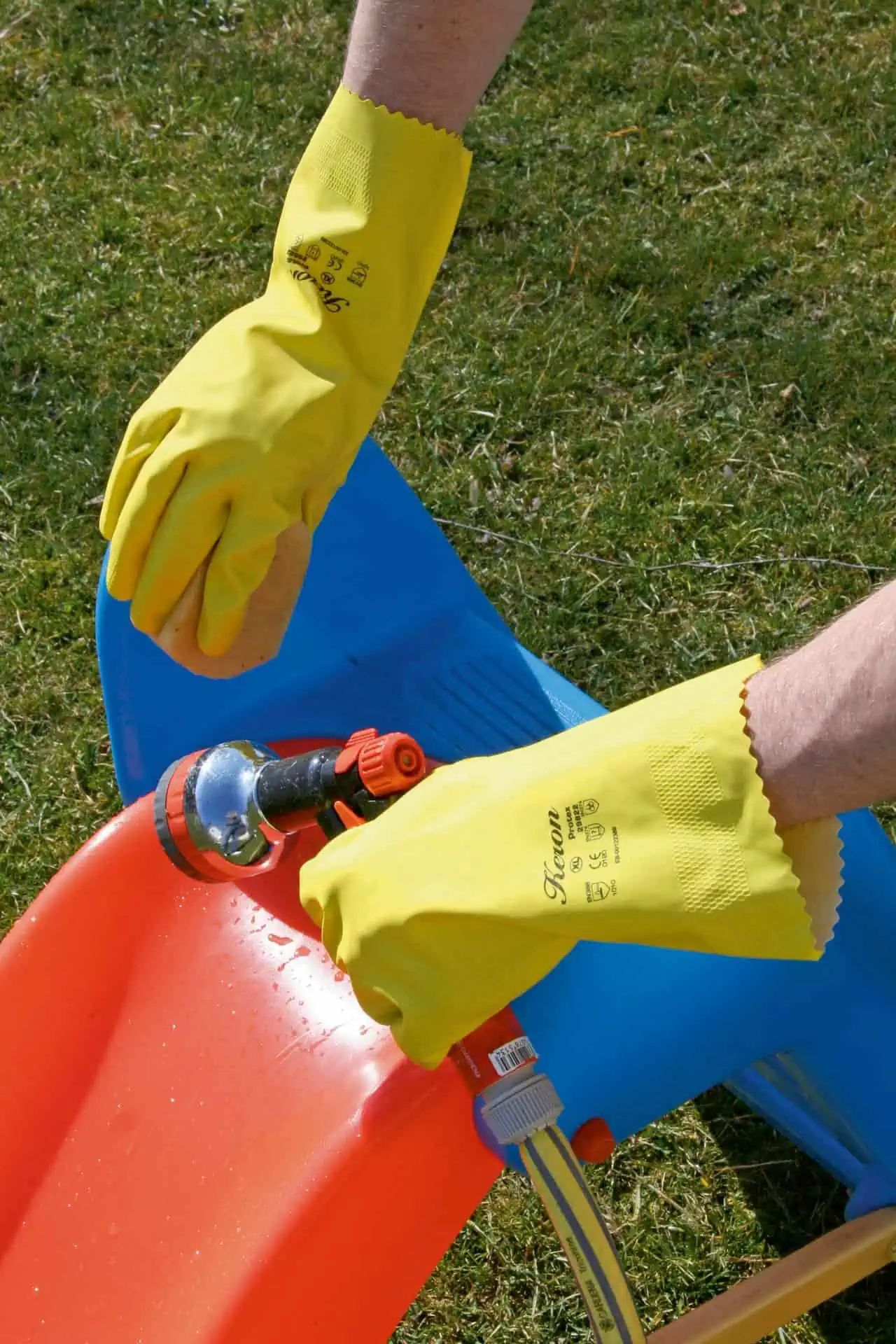 Mănușă de uz casnic Kerbl PROTEX latex, galbenă, cu bumbac velur, mărime 10