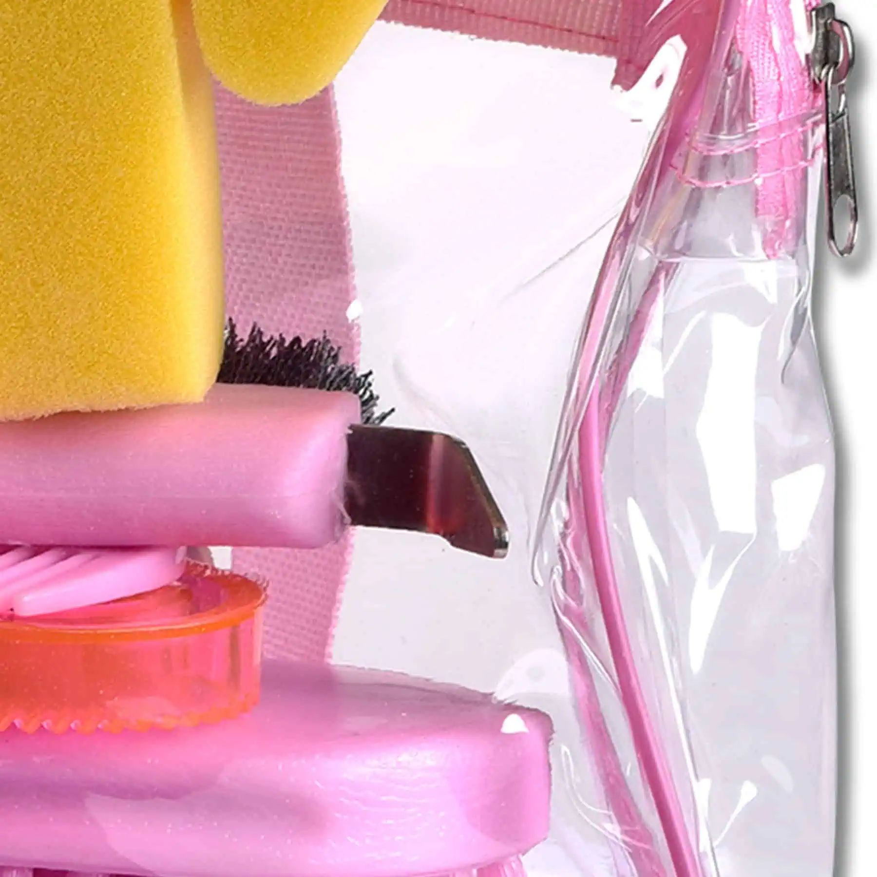Kit de pansage Waldhausen en sac à dos, 6 pièces – design transparent, rose