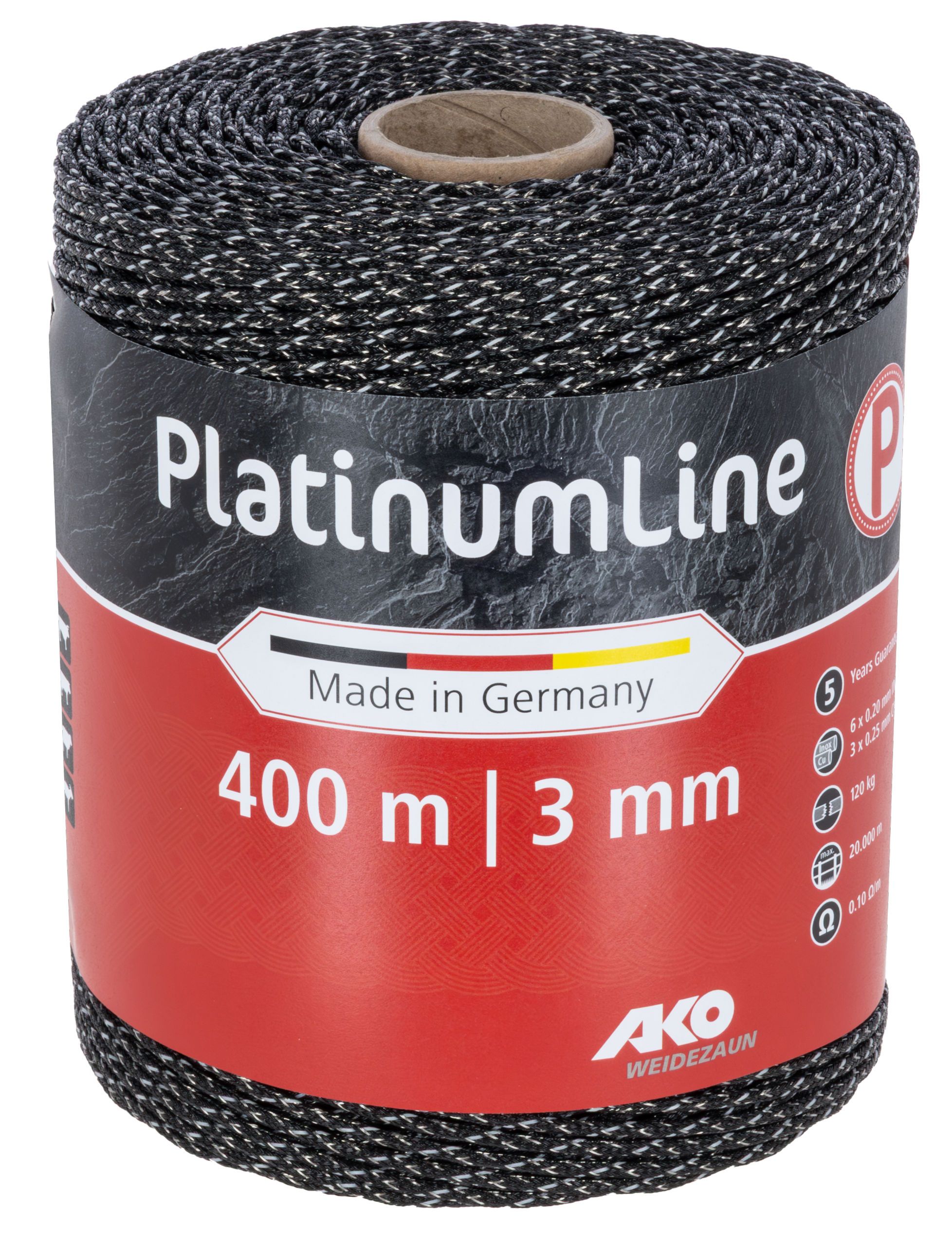 AKO PlatinumLine Weidezaunlitze geflochten, schwarz/weiß, Verpackung