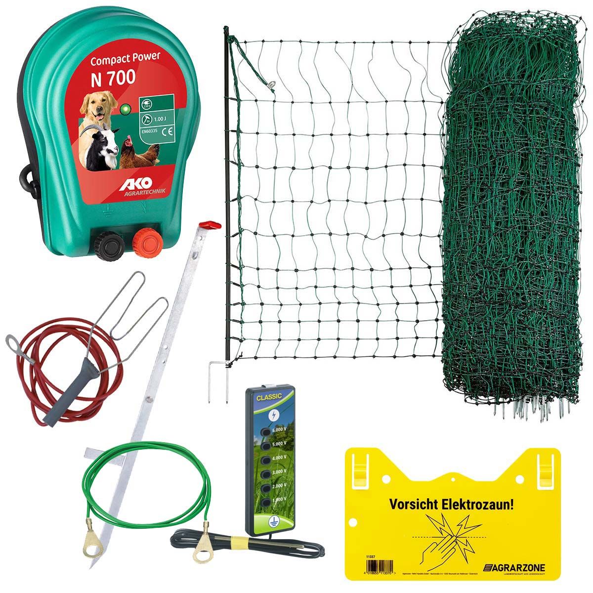Agrarzone Set de garduri pentru câini N700 230V, 1J, plasă 25m x 106cm, verde, conținutul pachetului