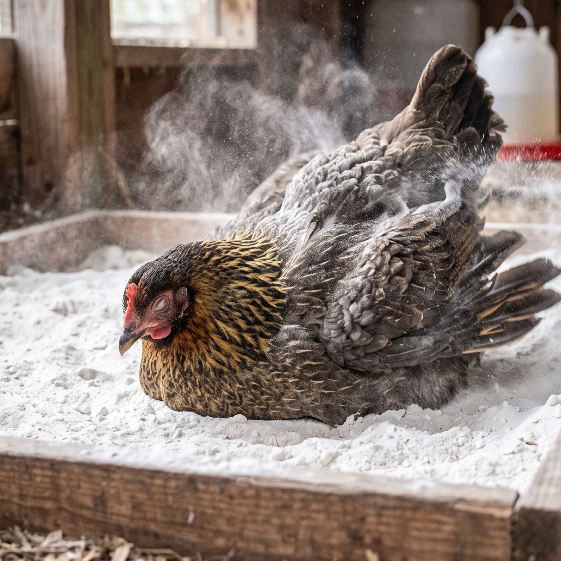 Henne, Huhn, gefiedert, staub, Hühnerstall