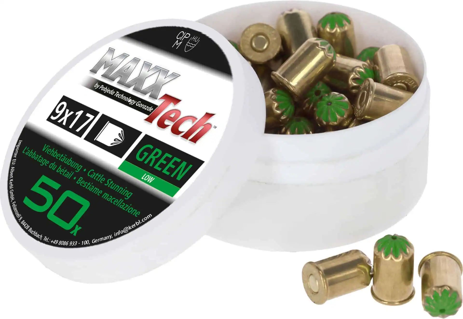 MAXXTech Cartucce per pistola abbattibuoi 9 x17 mm verde (50 pz.)