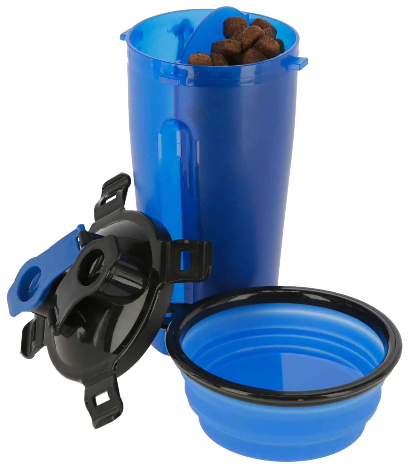 Kerbl Pet Food and Water Container incl. Travel Bowl, blue, 2 x 350 ml, what's included