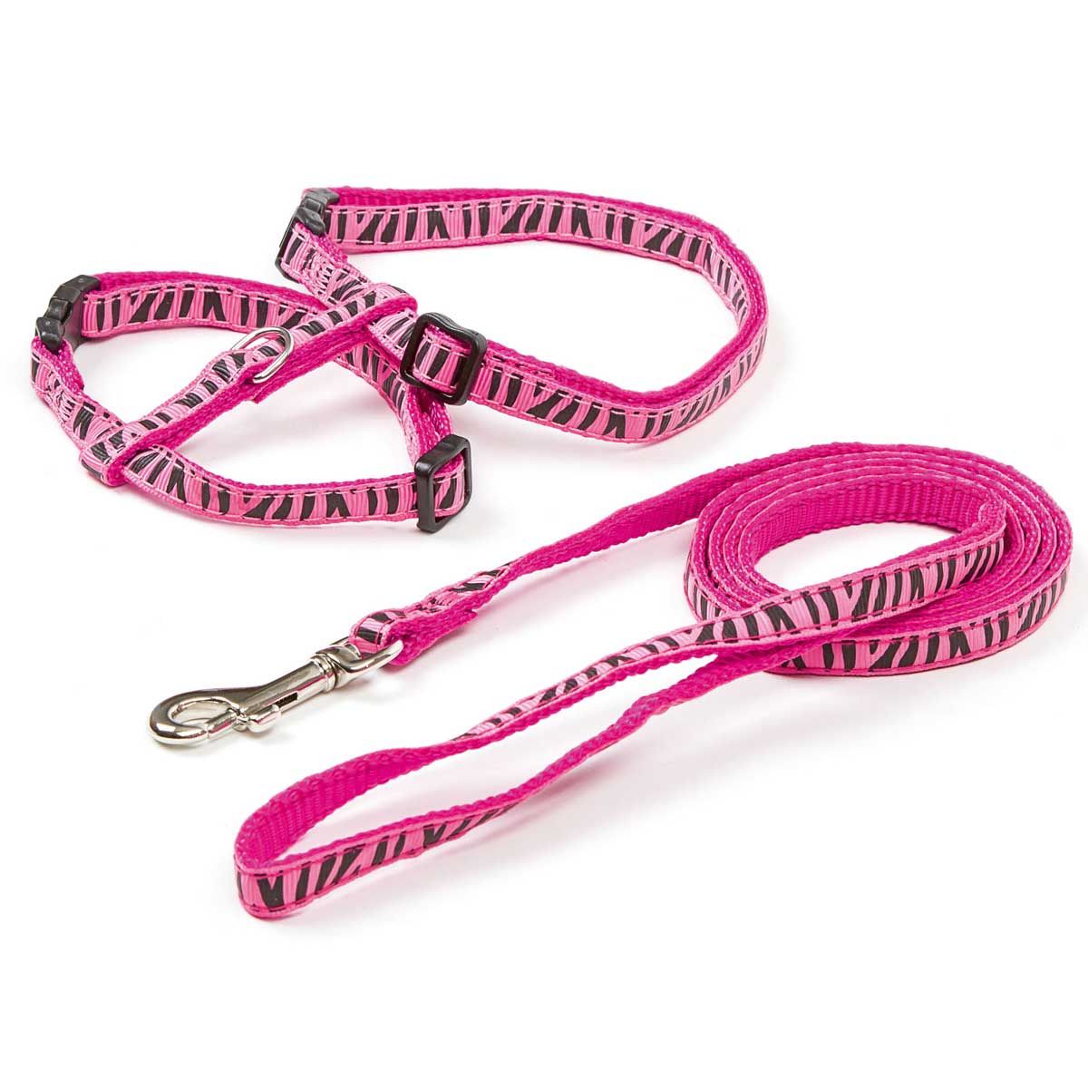 Kerbl Katzengeschirr mit Leine, pink - 120 cm Nylonleine mit Zebra-Print, Set