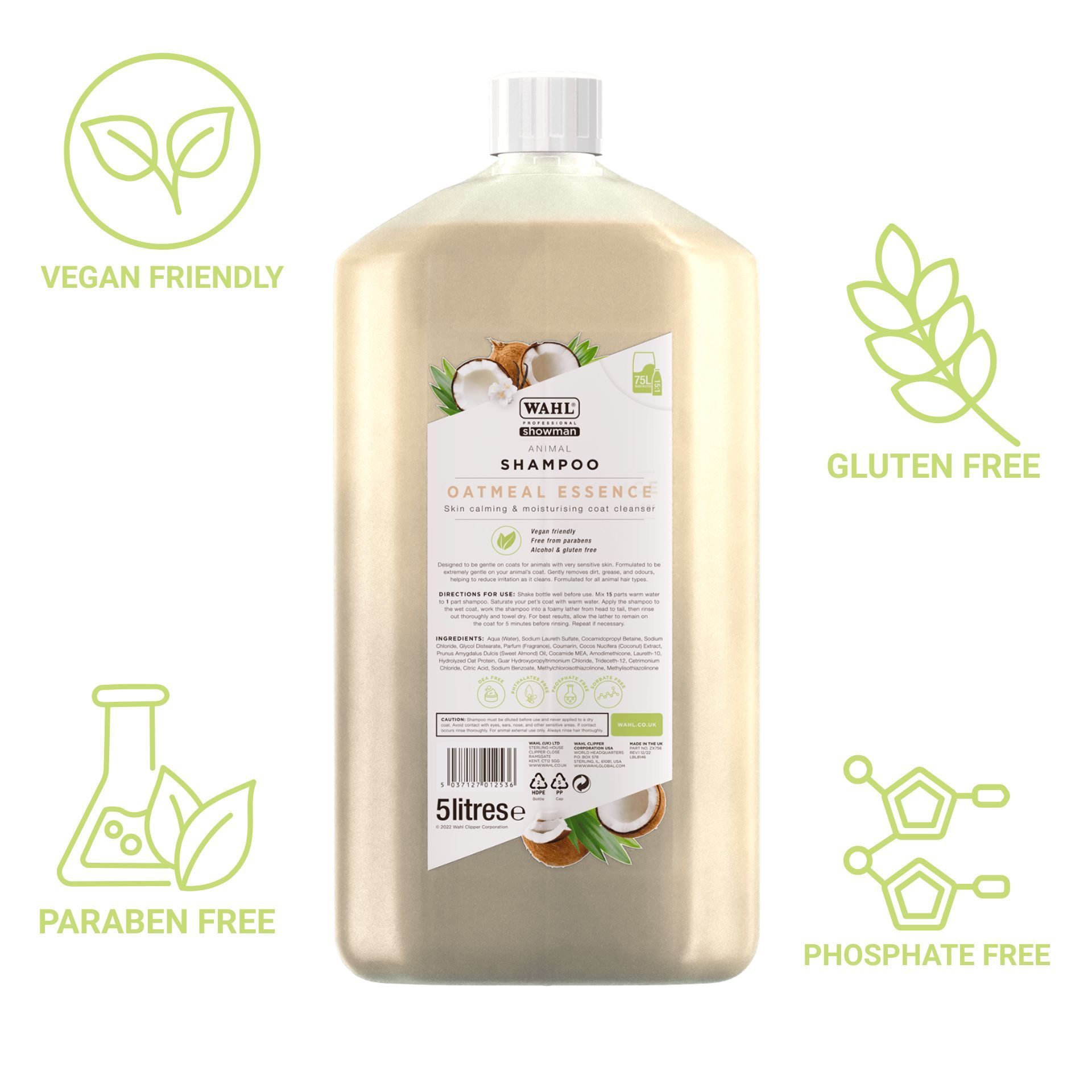 shampoo, oatmeal, coat cleanser, animal, 5 litres
