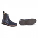 Dunkelblaue Chelsea Boots aus Leder mit elastischen Seiteneinsätzen und robuster Profilsohle