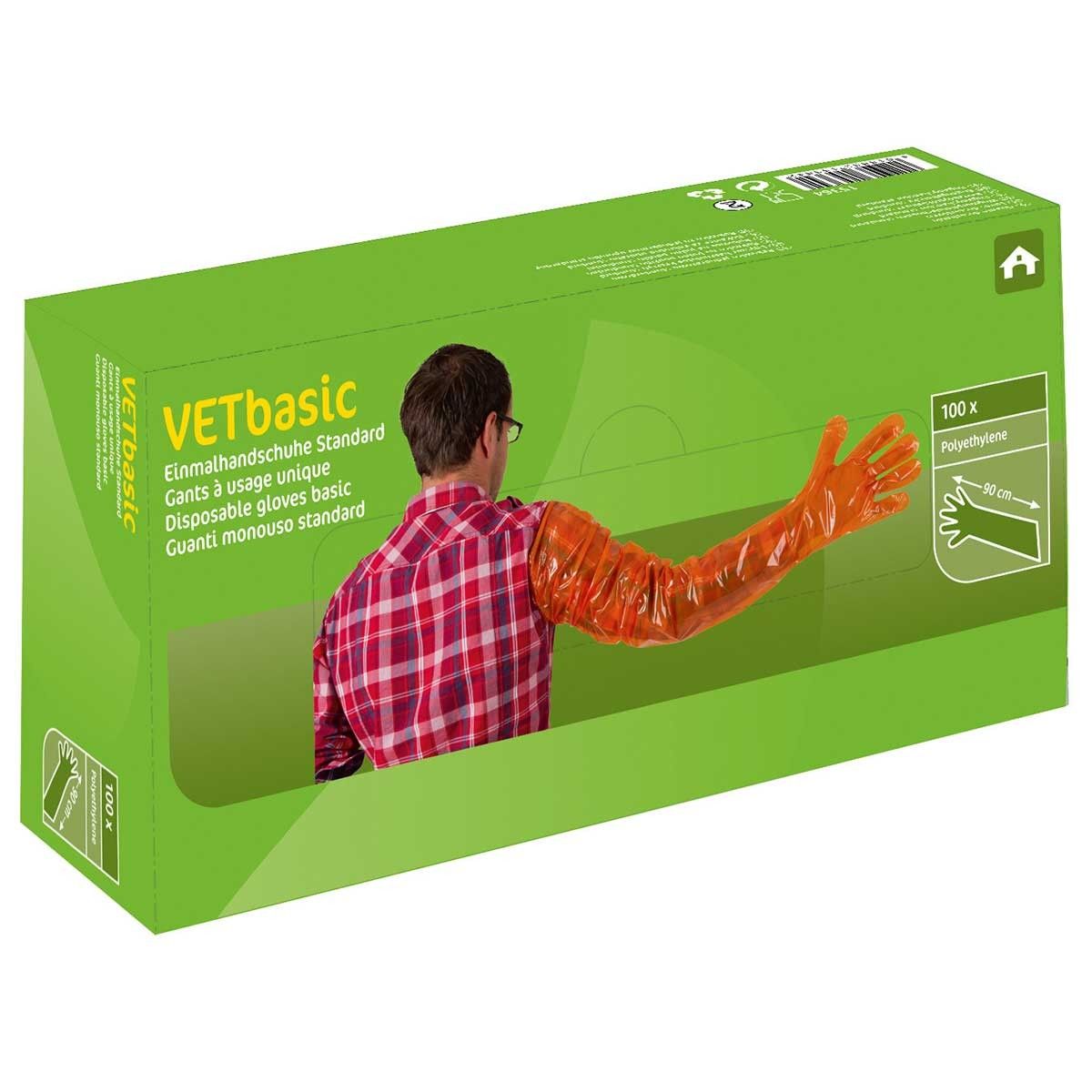 Kerbl VETbasic engångshandskar 90 cm orange, 100 st, förpackning
