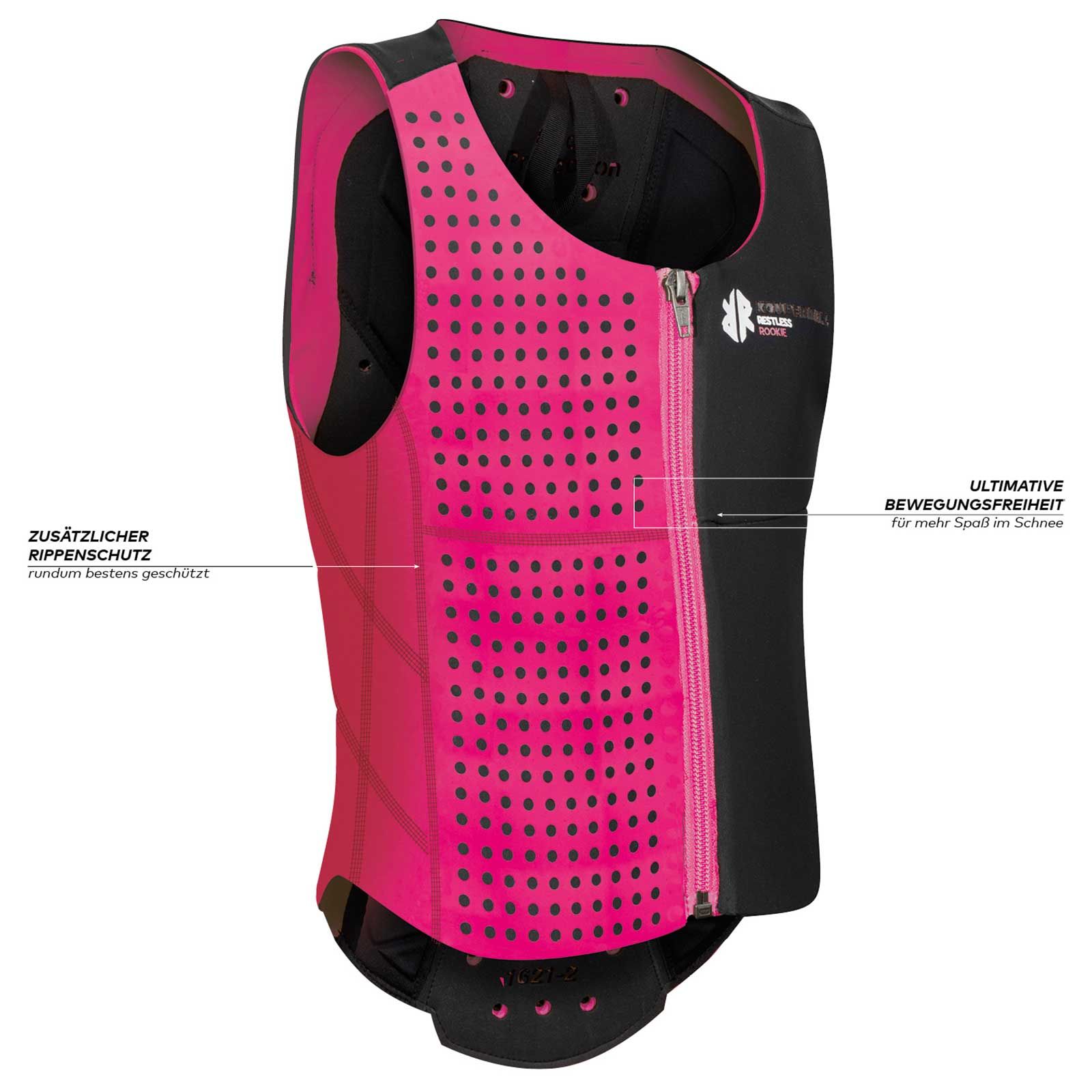 Protection dorsale d'équitation pour enfants Komperdell Ballistic Vest Junior noir/rose, infographie