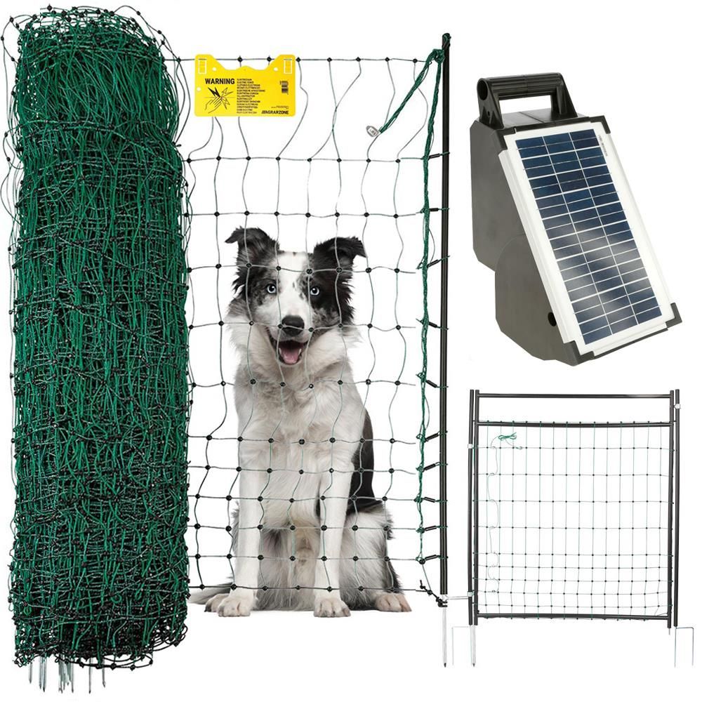 Hundezaun Komplett Set 12V Solar, Netz 50 m x 106 cm und Tür